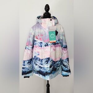 GSou Snow Ski / Snow Jacket Mountain Print Pink, Blue, Purple Women's Size XL